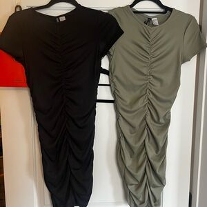 H&M Ruched Black and Olive Dress Set
